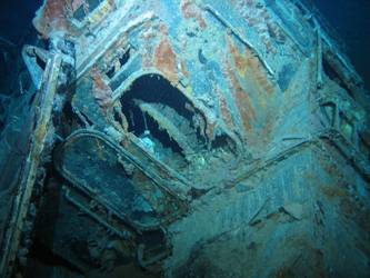 Bridge deck head resting against Director Control Tower on seabed